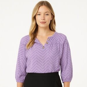 Wishing Waves Eyelet Blouse - Lavender